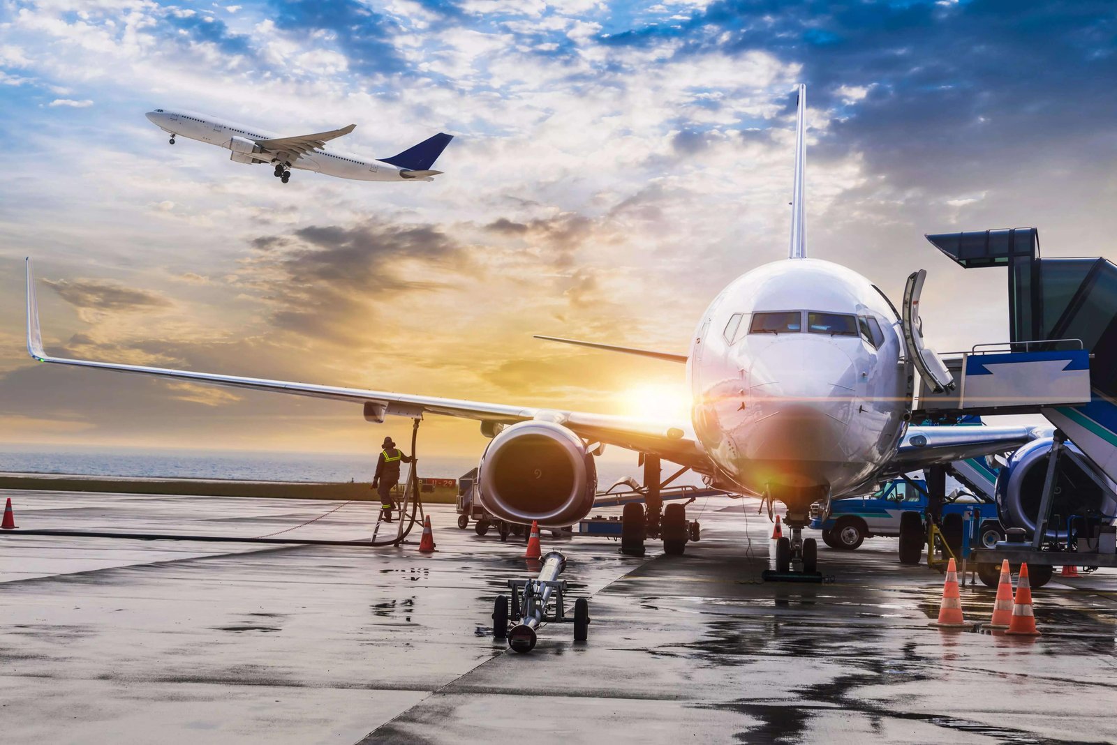 Commercial passenger aircraft in flight